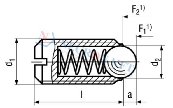 Spring plungers, with ball and slot, ball and spring made from stainless steel 13377